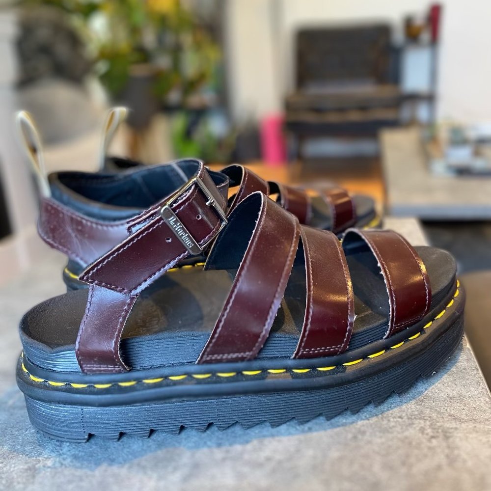 Dr. Martens Blaire Hydro Leather Strap Gladiator Sandals Cherry Red